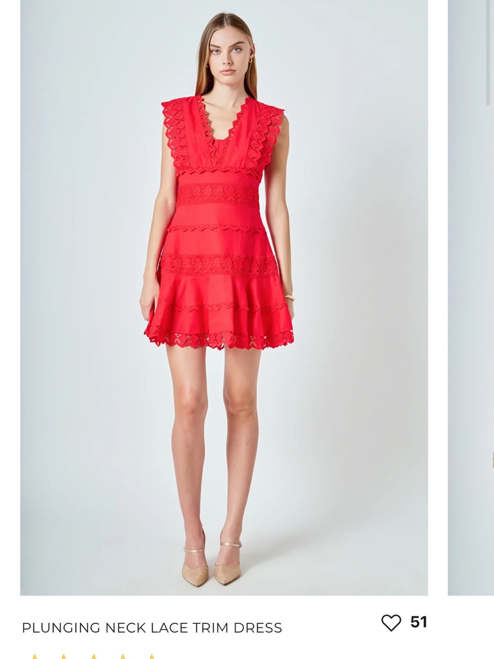 Endless Rose Red V-Neck Lace Trim Mini Dress